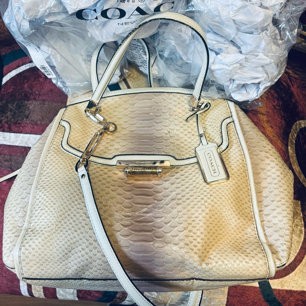 Coach Madison Pinnacle Python Embossed Dome Satch… - image 7